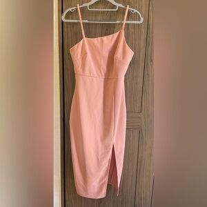 OWIN Womens Pink Adjustable Strap Dress W/ Back Zipper Front Slit Size S